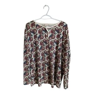 Vjntage Plus Prefered Paisley Print Long Sleeve Top - Cream, Burgundy & Teal Lrg
